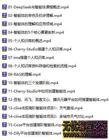 最新从零搭建DeepSeek+智能体&amp;知识库【MP4】【2.1G】  3689 无忧技术吧www.whct.net