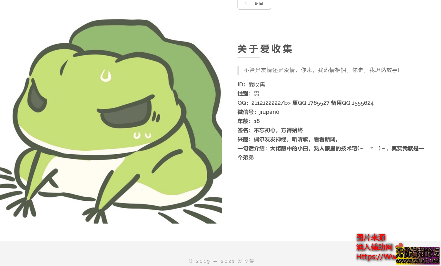 久畔青蛙简约个人主页源码_简约好看个人主页  1314 无忧技术吧www.whct.net
