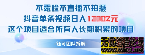 不露脸不直播不拍摄抖音单条视频日入1k+这个项目适合所有人长期积累的项目  6245 无忧技术吧www.92wuyou.cn
