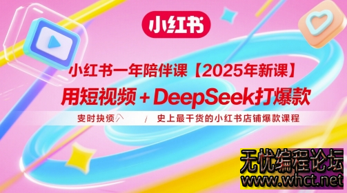 小红书一年陪伴课【2025年新课】，用短视频+deepSeek打爆款，史上最干货的小红书店铺爆款课程  6056 无忧技术吧www.92wuyou.cn