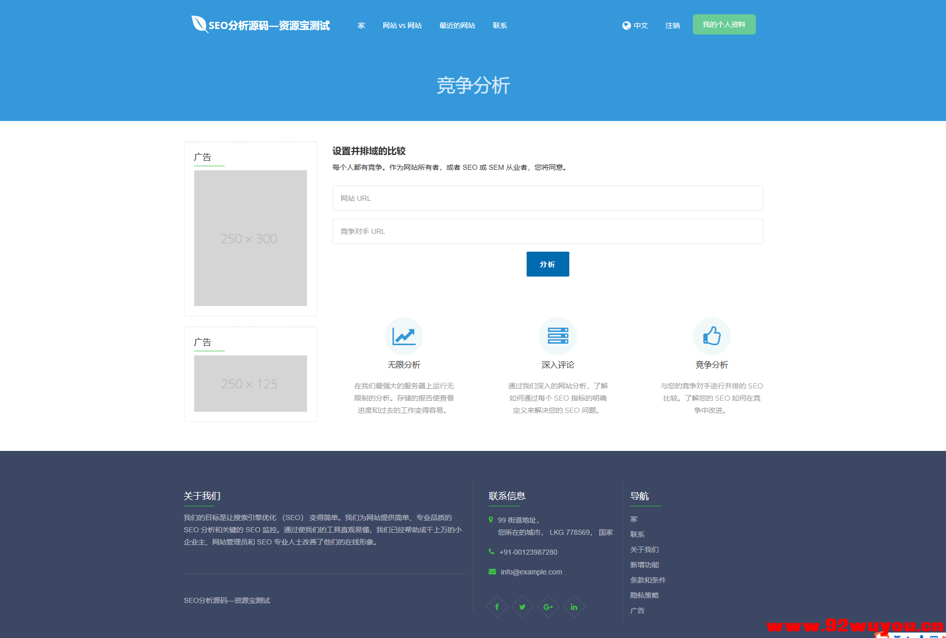 高级 SEO 化在线优化检测分析源码，获得更高收录  1425 无忧技术吧www.92wuyou.cn