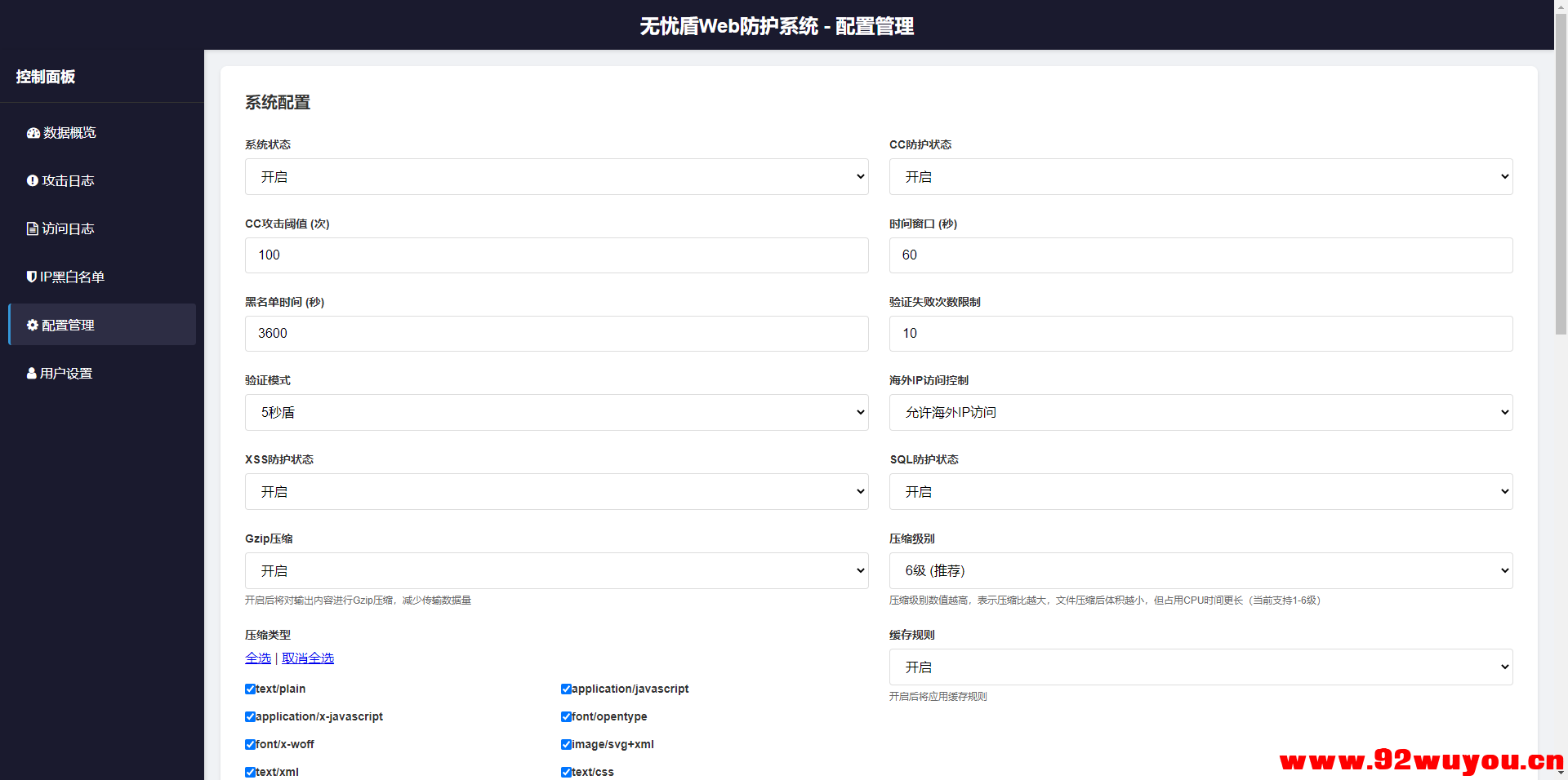 无忧盾Web-安全防护系统高抗CC攻击，XSS SQL 注入漏洞工具免费开源版-无加密版本  178 无忧技术吧www.92wuyou.cn